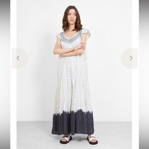 Apiece Apart Aborsano Mock Nexk Maxi Dress Size Small organic cotton embroidered